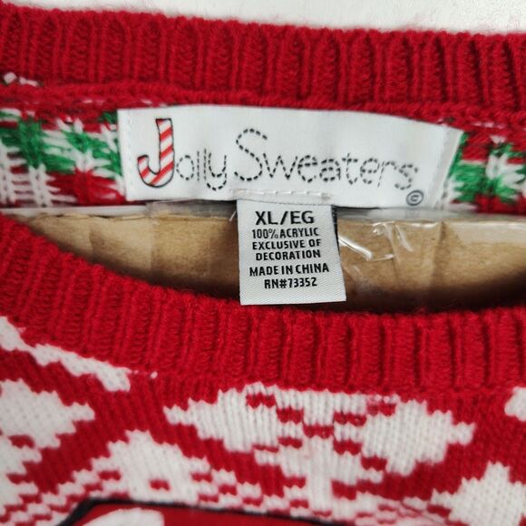 Jolly Sweaters Llama Christmas Sweater Men's XL Red & White Embroidered Pullover - Picture 2 of 8